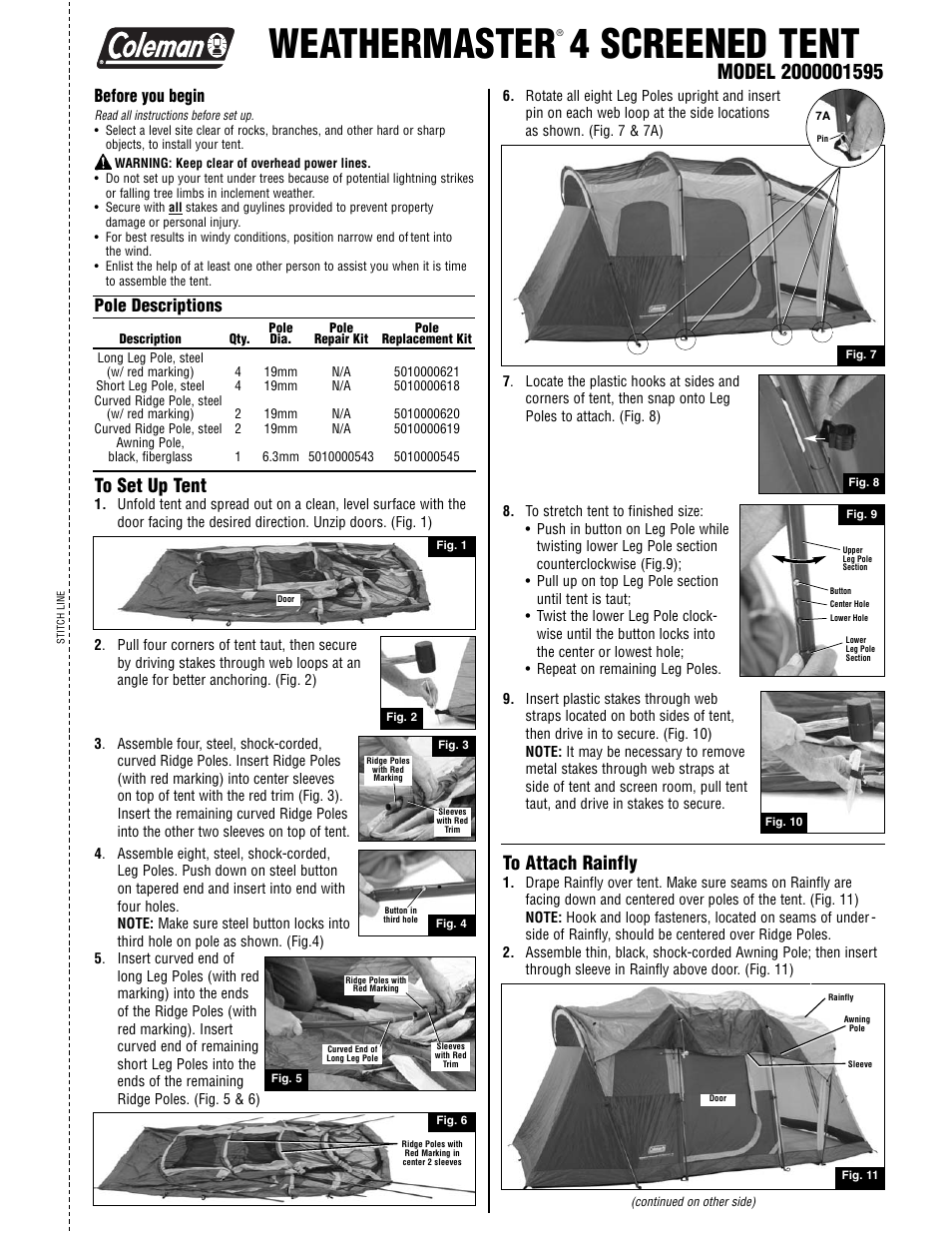 Coleman WEATHERMASTER 2000001595 User Manual | 2 pages