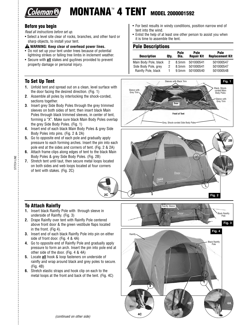 Coleman MONTANA 4 2000001592 User Manual | 2 pages