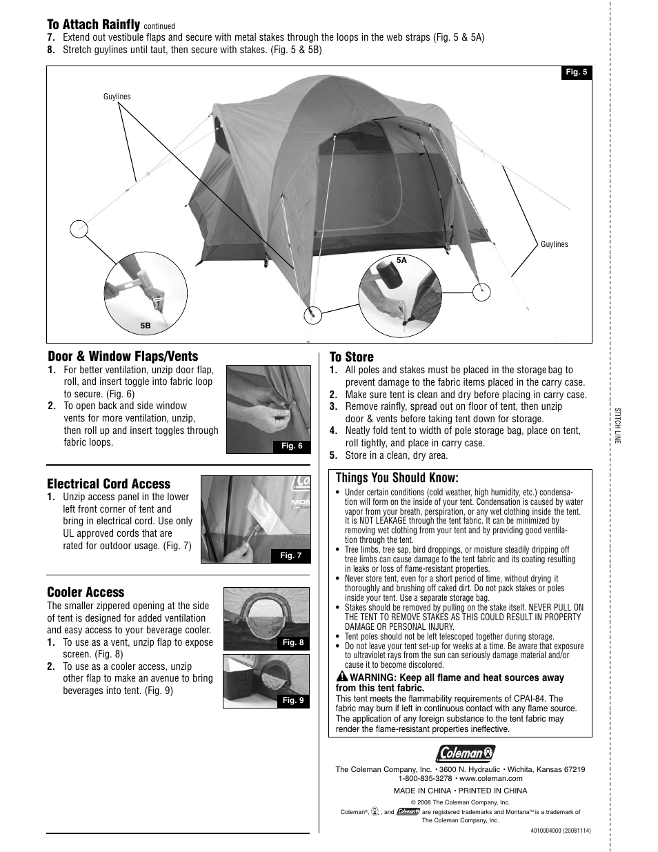 Electrical cord access, Door & window flaps/vents, Cooler access | Things you should know | Coleman MONTANA 4 2000001592 User Manual | Page 2 / 2