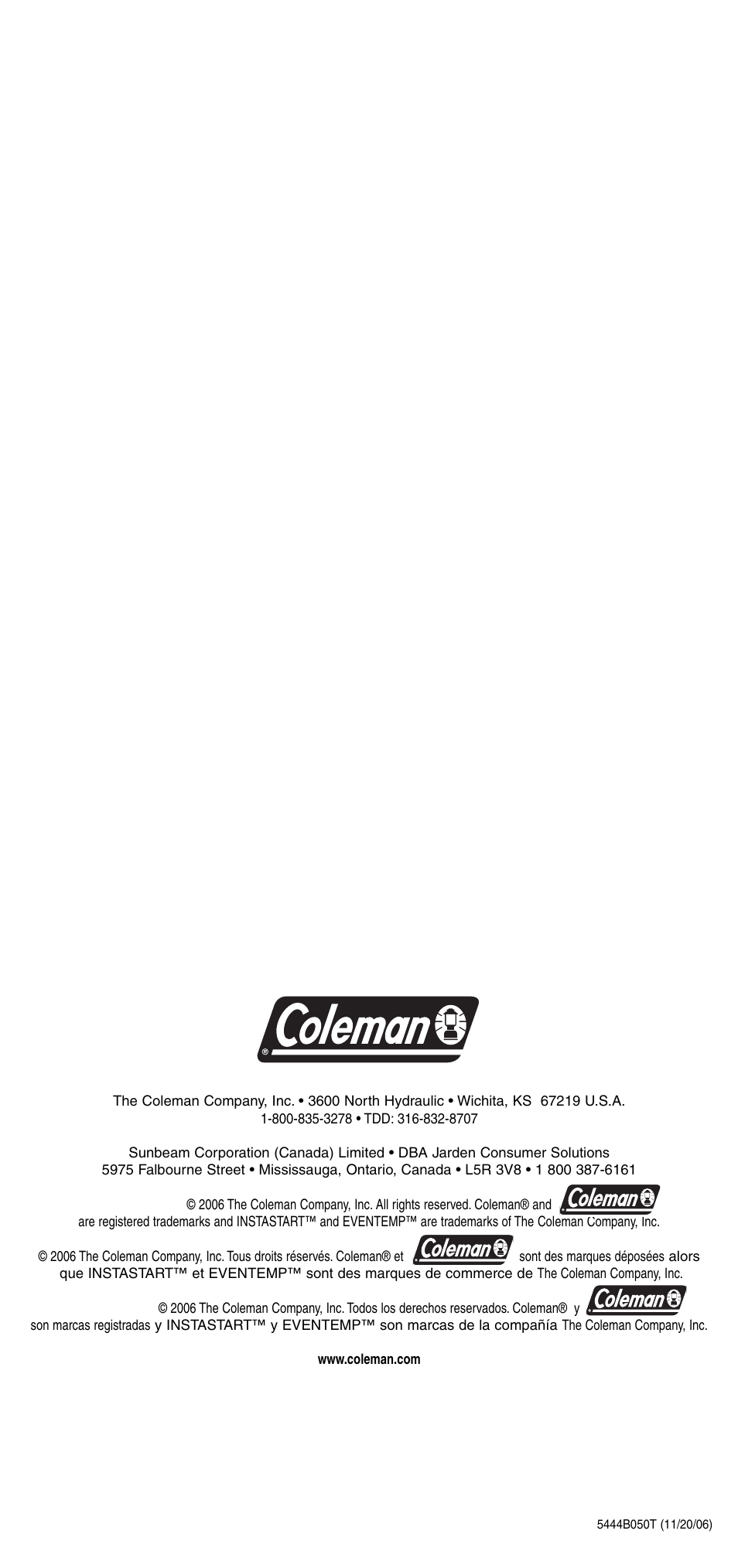Coleman 5444 Series User Manual | Page 28 / 28
