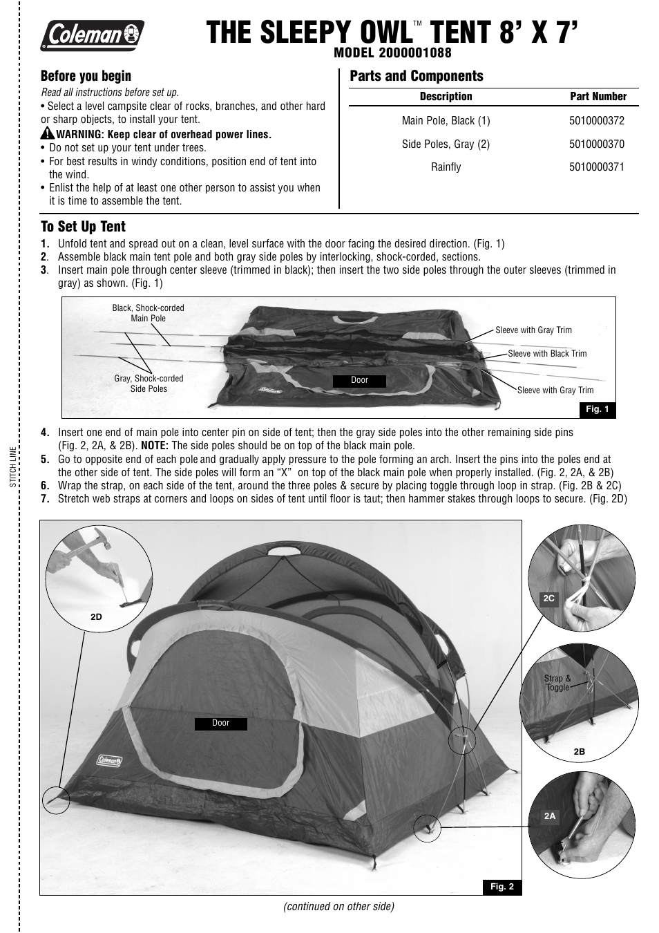 Coleman 2000001088 User Manual | 2 pages