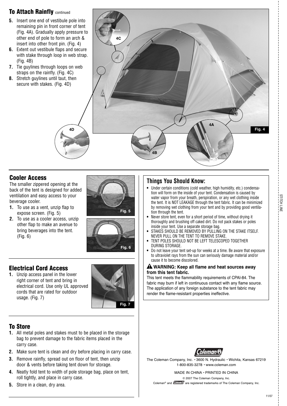 Things you should know, Electrical cord access, Cooler access | Coleman VELA 2000001132 User Manual | Page 2 / 2