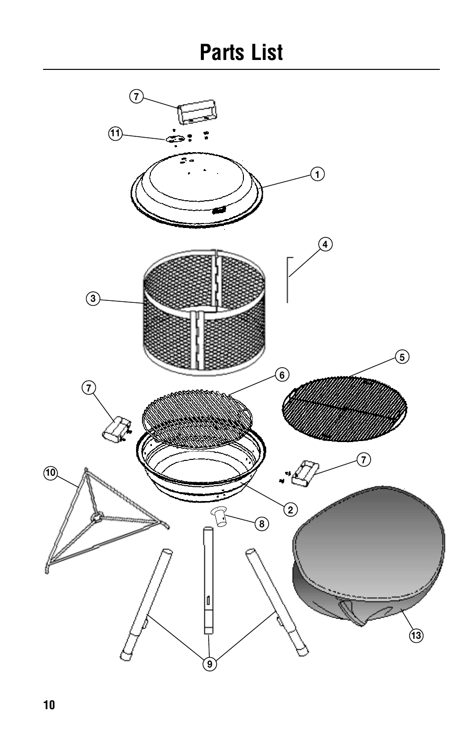 Parts list | Coleman 5065-705 User Manual | Page 10 / 12