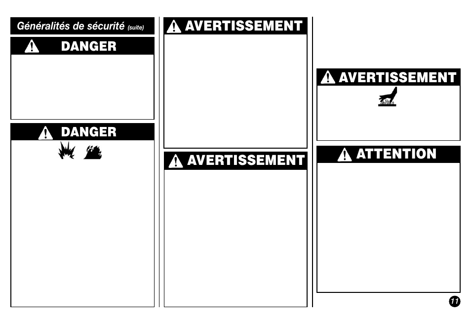 Avertissement, Attention, Danger | Généralités de sécurité | Coleman Propane 5038 User Manual | Page 11 / 24