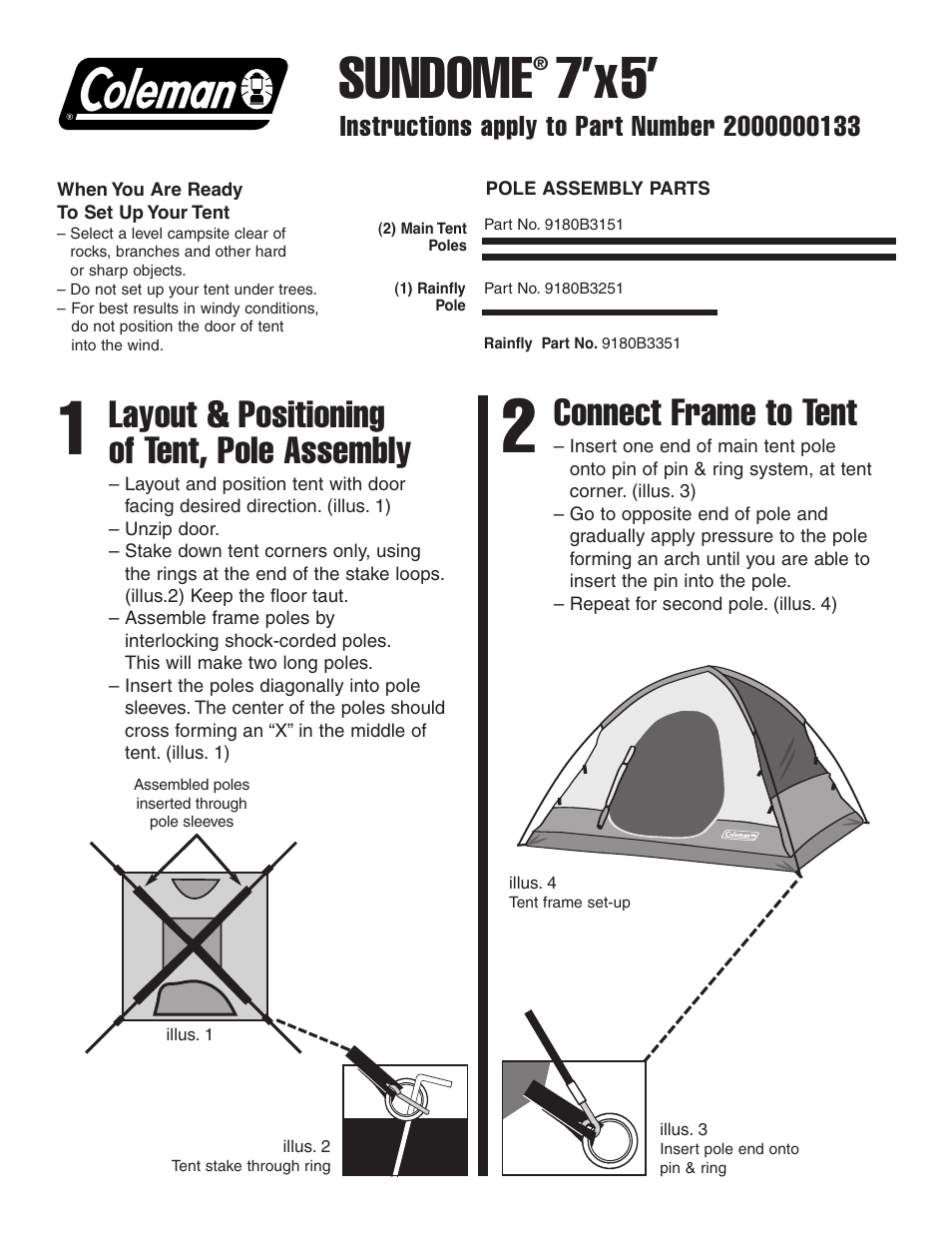 Coleman SUNDOME User Manual | 2 pages