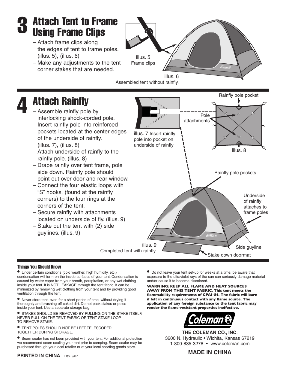 Attach tent to frame using frame clips, Attach rainfly | Coleman SUNDOME User Manual | Page 2 / 2