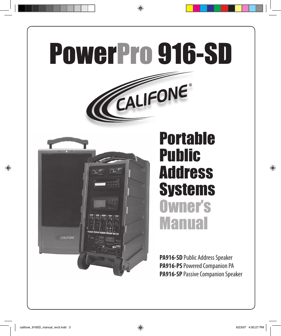 Califone POWERPRO 916-SD PA916-SD User Manual | 24 pages