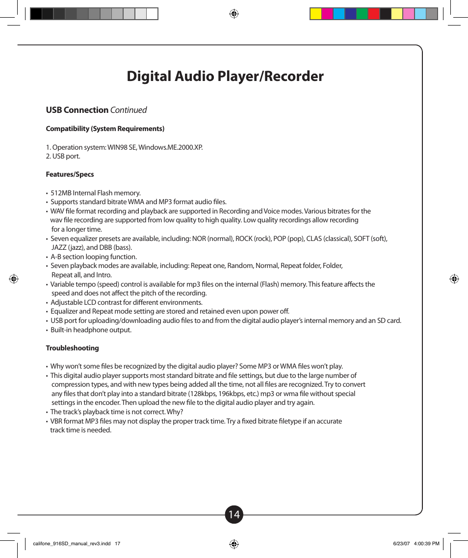 Digital audio player/recorder | Califone POWERPRO 916-SD PA916-SD User Manual | Page 15 / 24