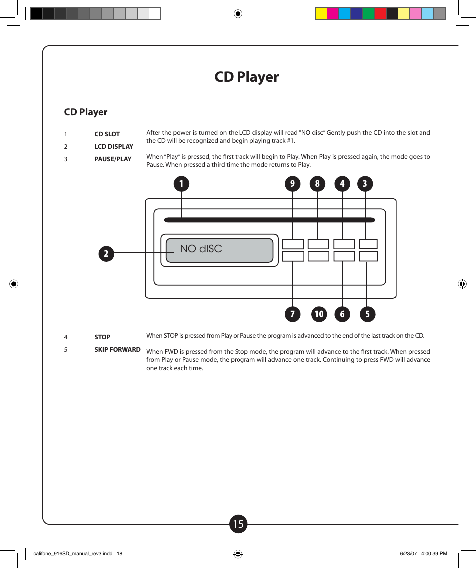 Cd player, No disc | Califone POWERPRO 916-SD PA916-SD User Manual | Page 16 / 24