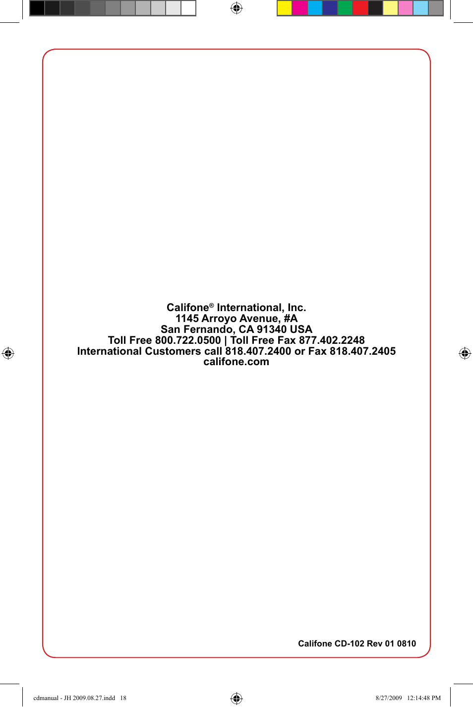 Califone 01 0810 User Manual | Page 10 / 10