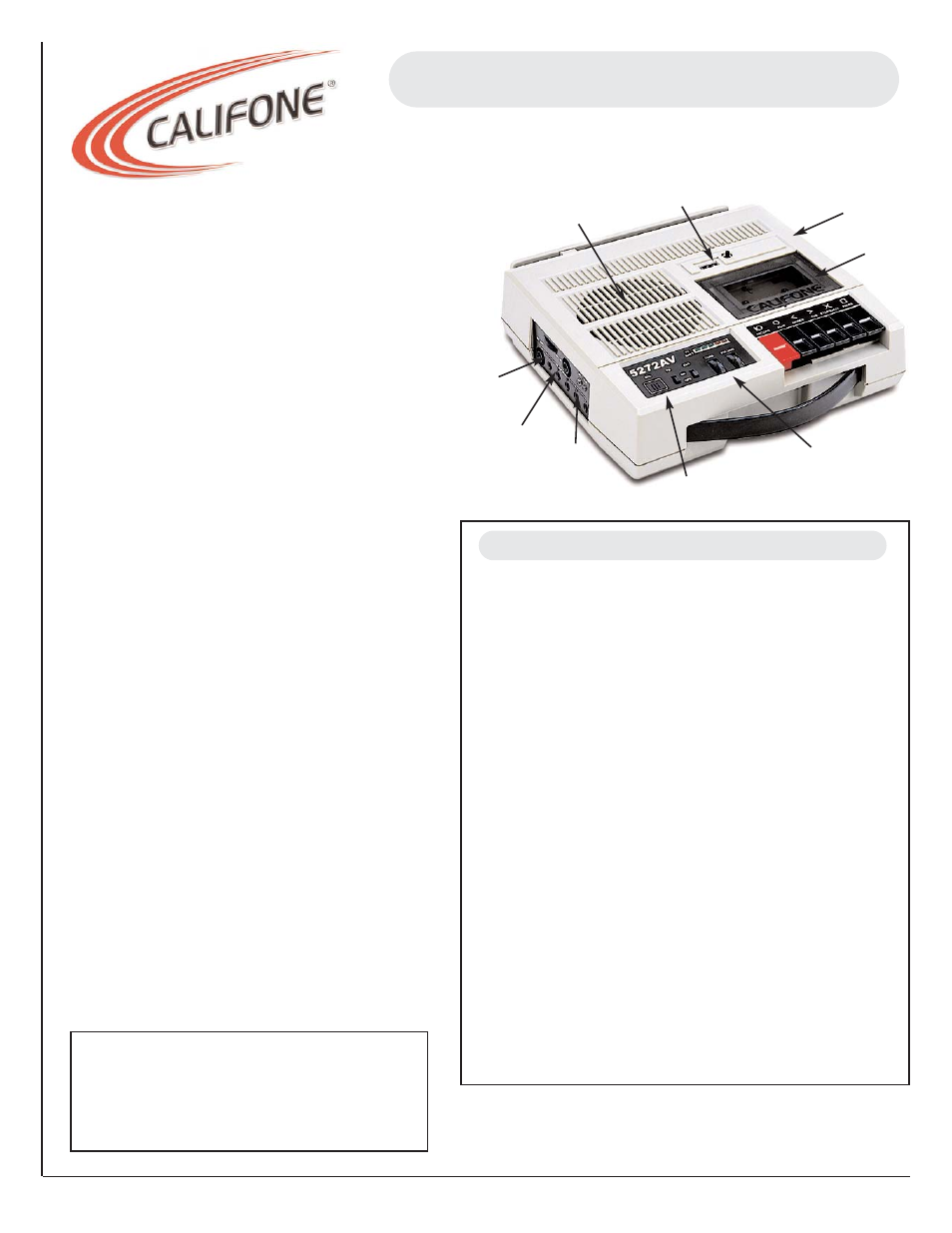 Califone 5272AV User Manual | 1 page