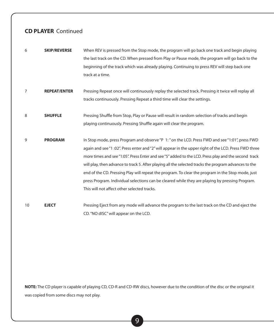 Cd player continued | Califone POWERPRO PA916 User Manual | Page 10 / 16