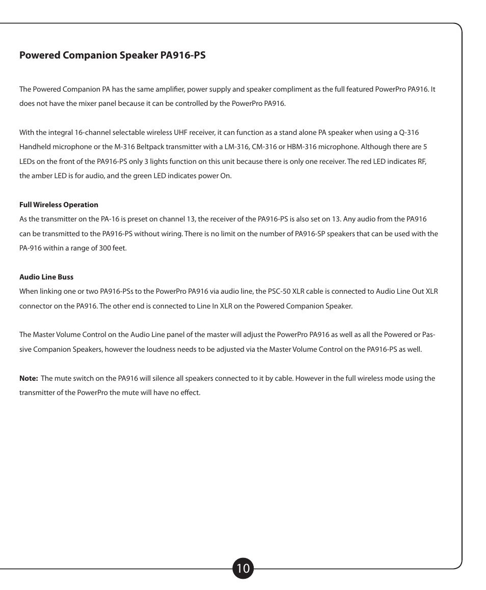 Powered companion speaker pa916-ps | Califone POWERPRO PA916 User Manual | Page 11 / 16