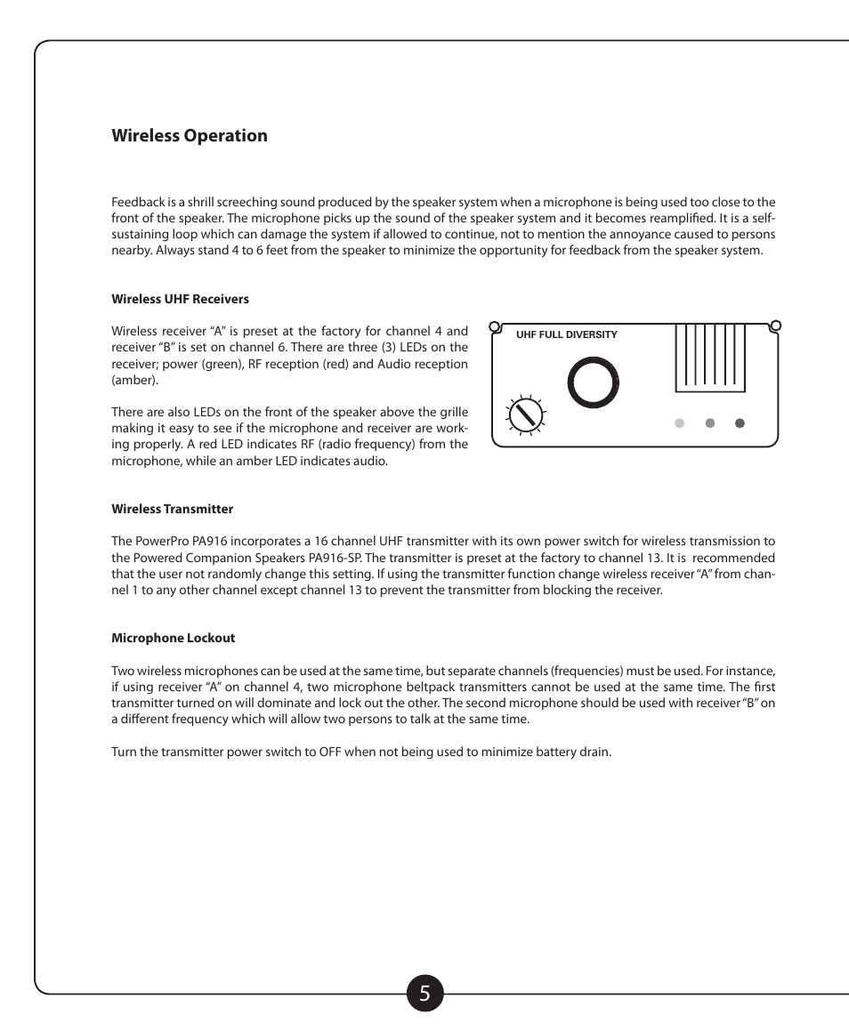 Wireless operation | Califone POWERPRO PA916 User Manual | Page 6 / 16