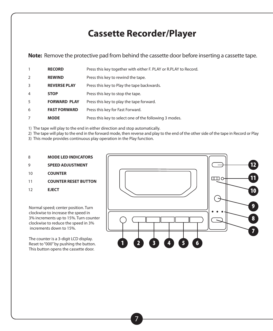 Cassette recorder/player | Califone POWERPRO PA916 User Manual | Page 8 / 16