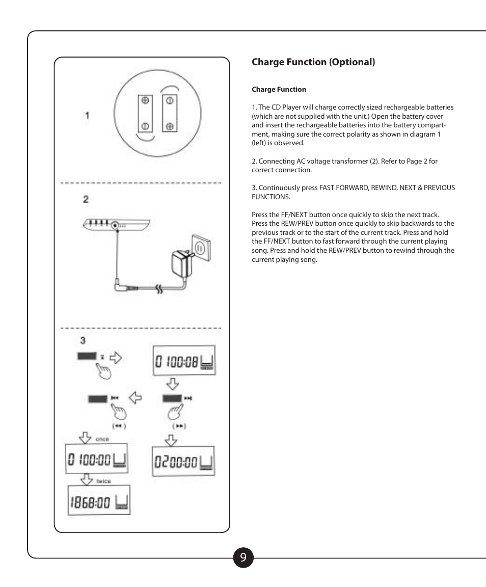 Charge function (optional) | Califone CD102 User Manual | Page 10 / 12