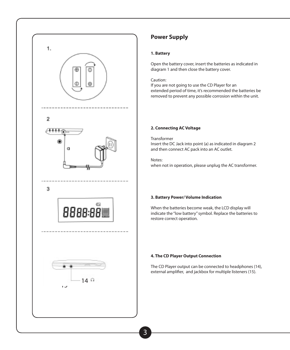 Power supply | Califone CD102 User Manual | Page 4 / 12