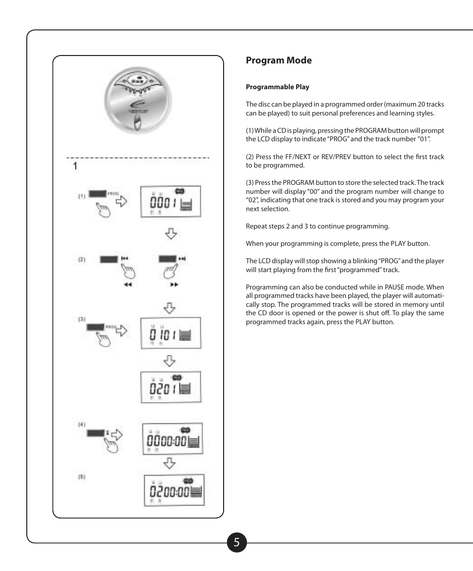 Program mode | Califone CD102 User Manual | Page 6 / 12