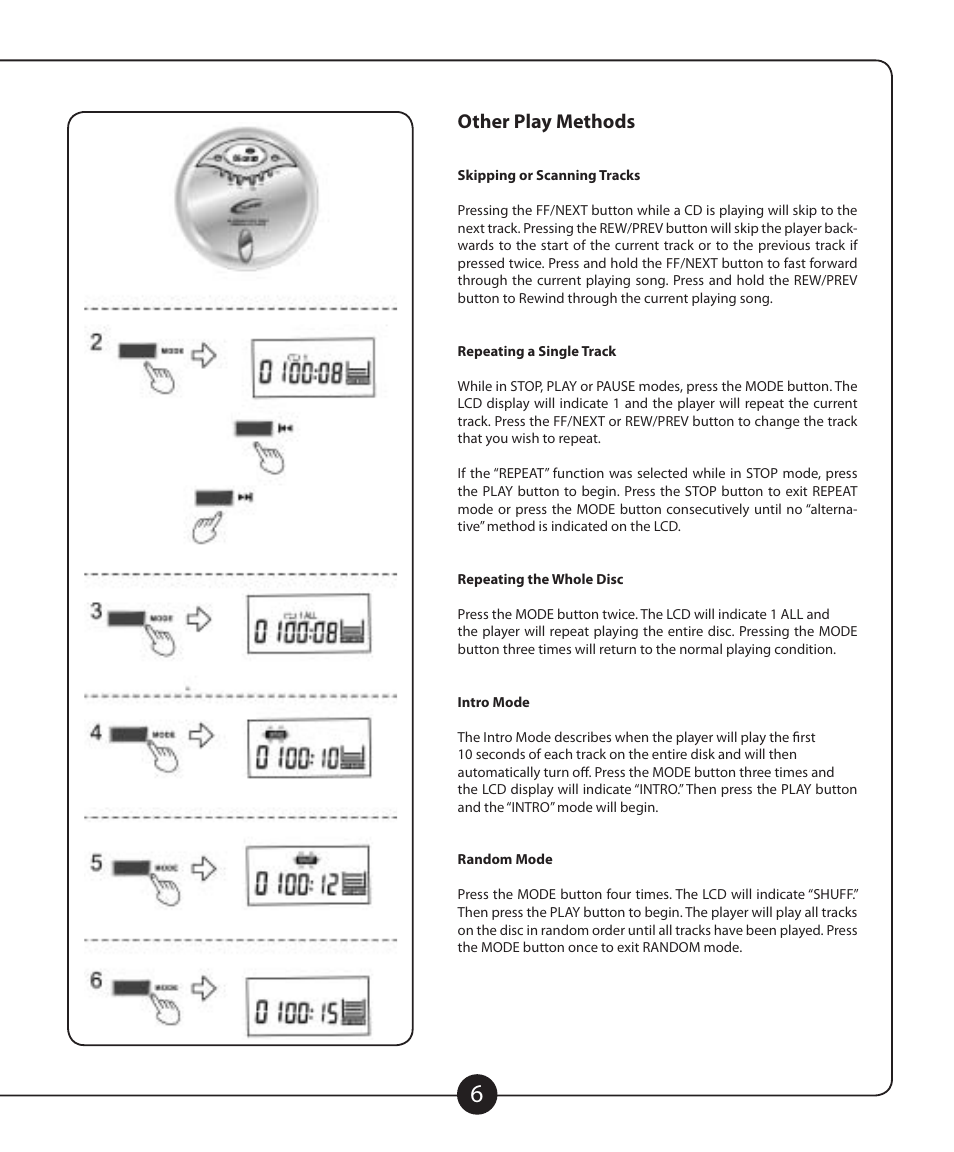 Other play methods | Califone CD102 User Manual | Page 7 / 12