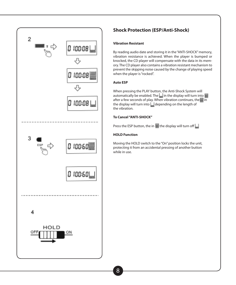 Shock protection (esp/anti-shock) | Califone CD102 User Manual | Page 9 / 12