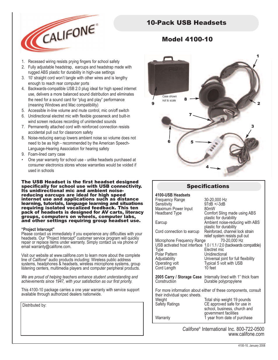 Califone 4100-10 User Manual | 1 page