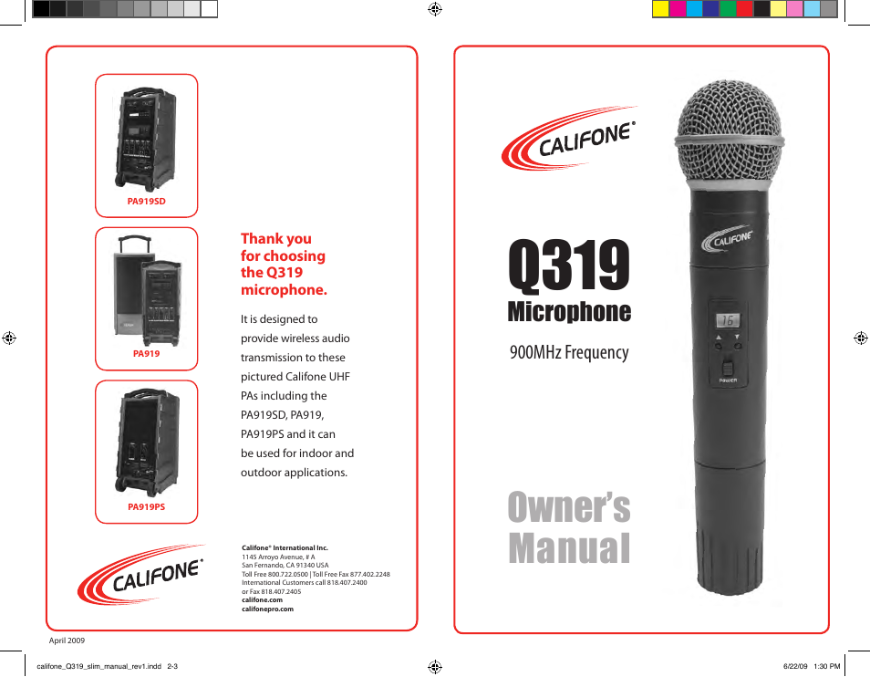 Califone Q319 User Manual | 2 pages