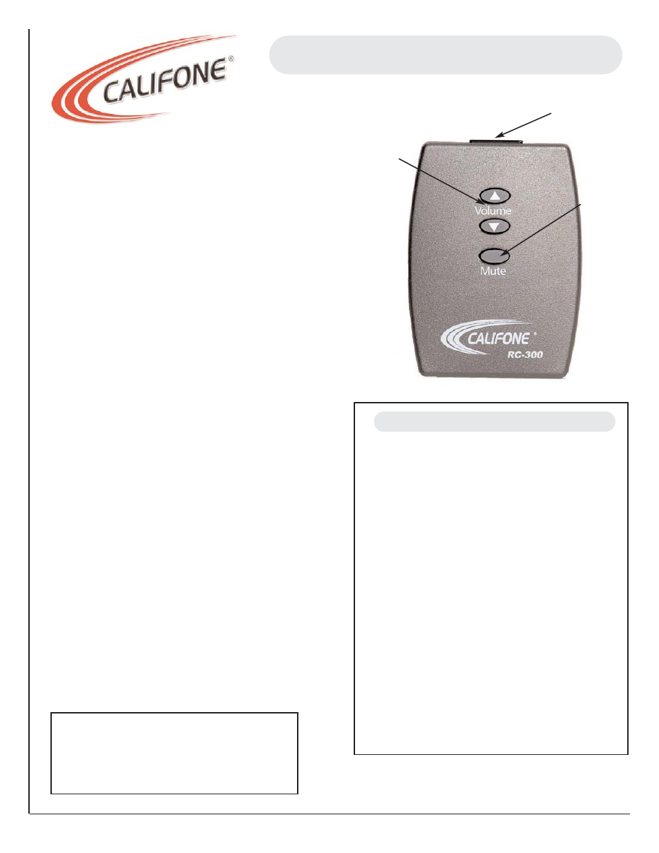 Califone RC300 User Manual | 1 page