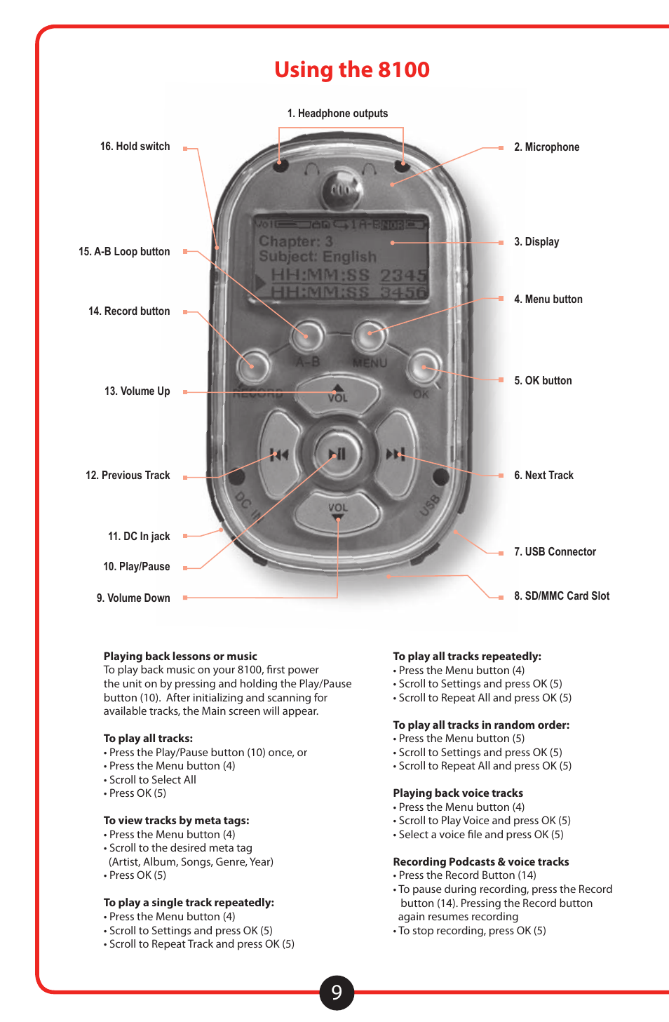 Using the 8100 | Califone 8100 User Manual | Page 10 / 16