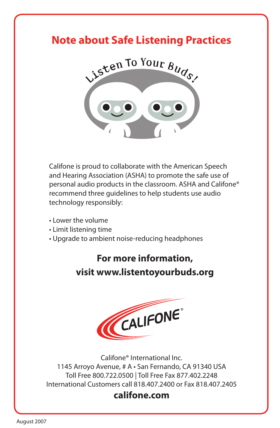 Califone 8100 User Manual | Page 16 / 16