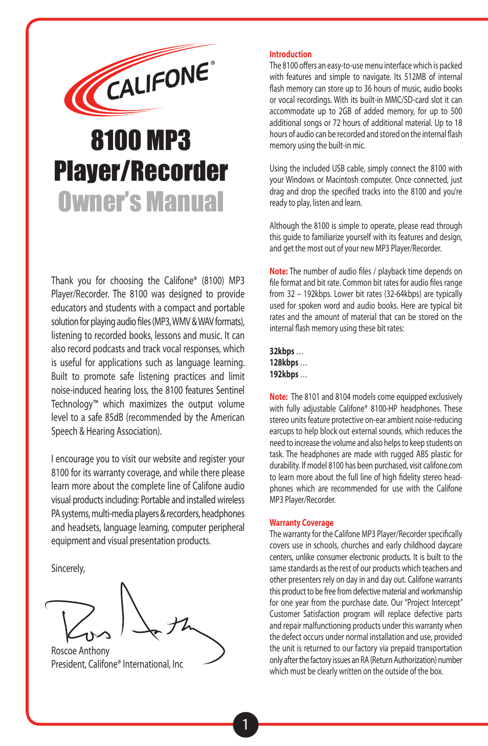 Califone 8100 User Manual | Page 2 / 16