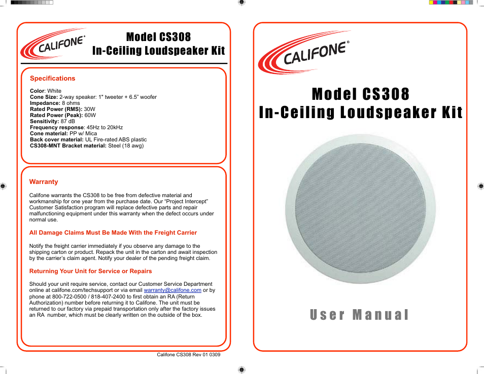 Califone CS308 User Manual | 4 pages