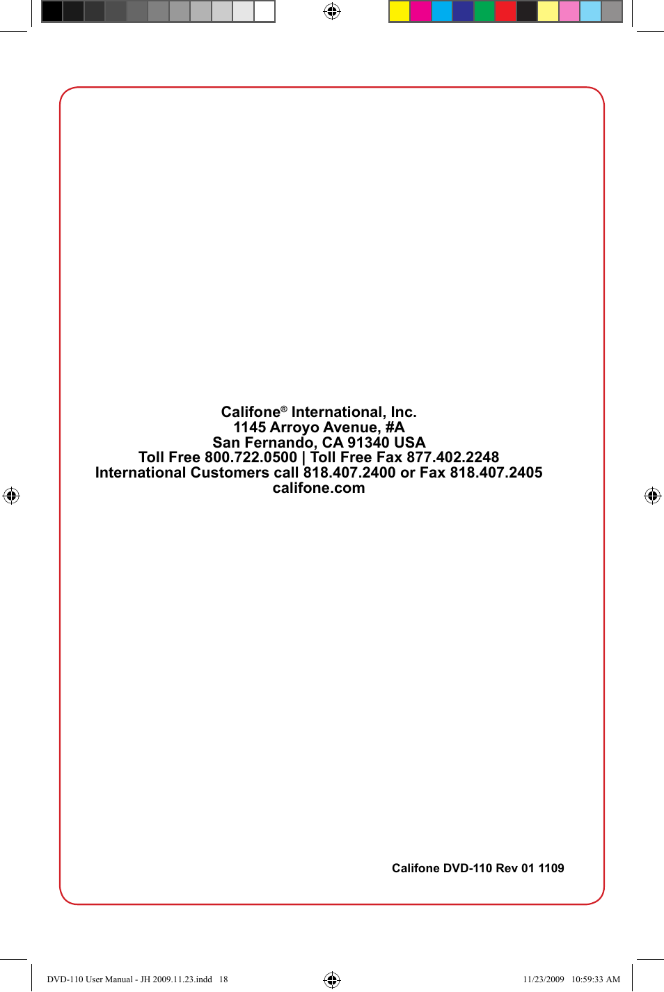 Califone DVD-110 User Manual | Page 11 / 11