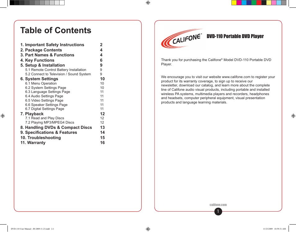 Califone DVD-110 User Manual | Page 2 / 11