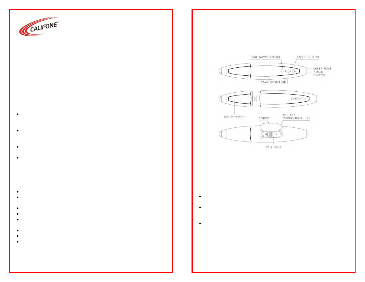 Model lp2 laser presenter | Califone LP2 User Manual | Page 2 / 2