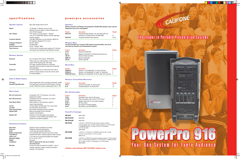 Califone 916 User Manual | 2 pages