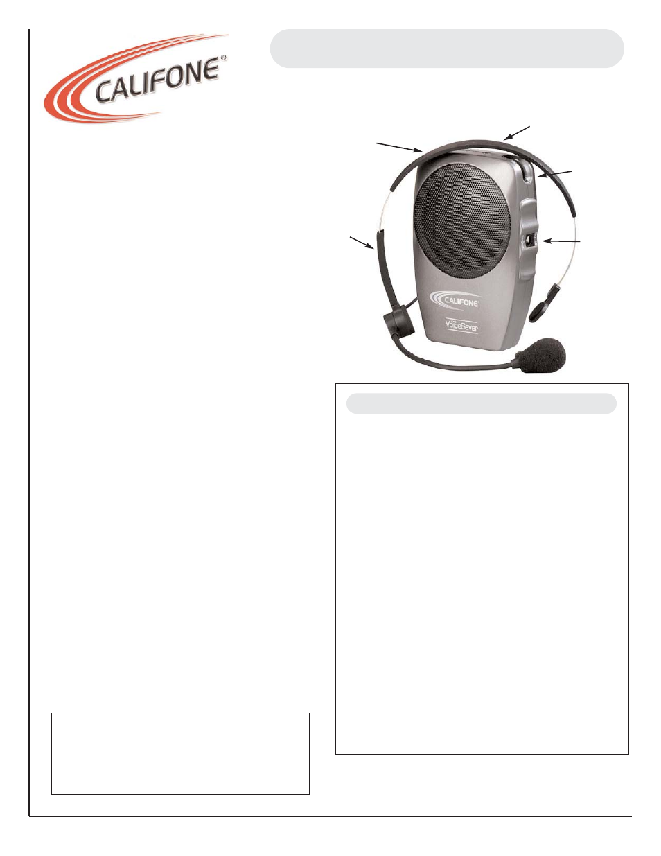 Califone PA282 User Manual | 1 page