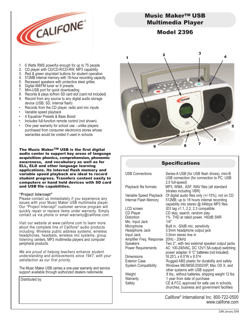 Califone Music Maker 2396 User Manual | 1 page