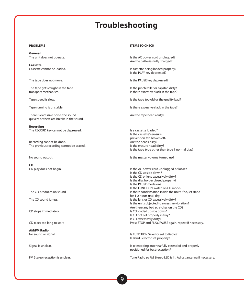 Troubleshooting, Specifications | Califone 1776 User Manual | Page 10 / 16