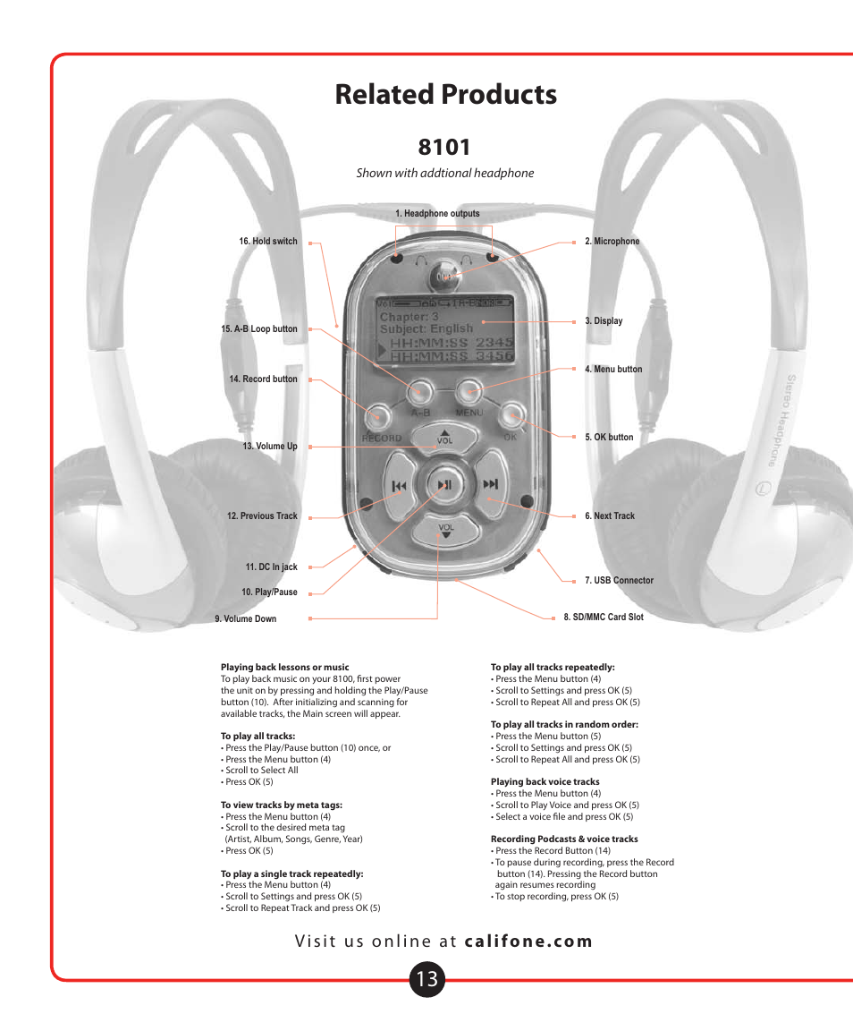 Related products | Califone 1776 User Manual | Page 14 / 16