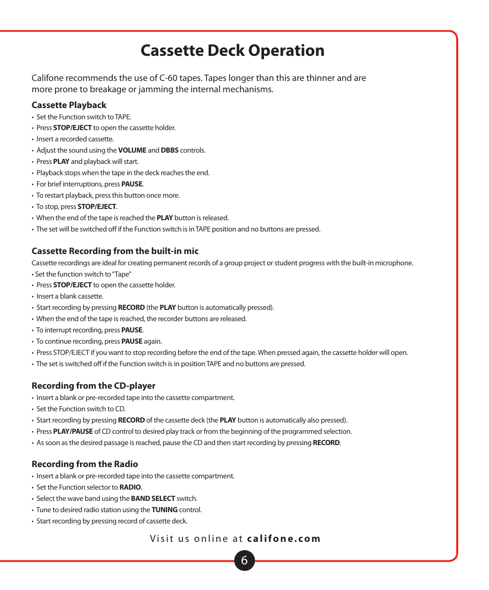 Handling compact discs cassette deck operation | Califone 1776 User Manual | Page 7 / 16
