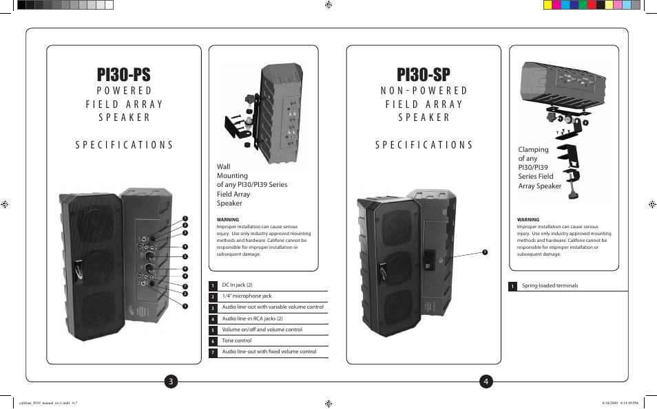 Pi30-ps, Pi30-sp | Califone PI39 Series User Manual | Page 3 / 4