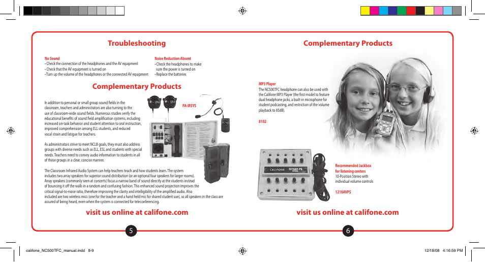 Complementary products | Califone NC500TFC User Manual | Page 4 / 4