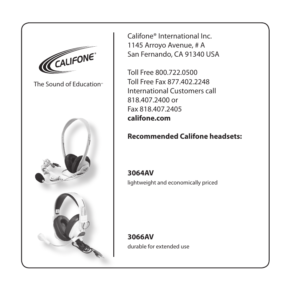 Califone 1216-USB User Manual | Page 8 / 8