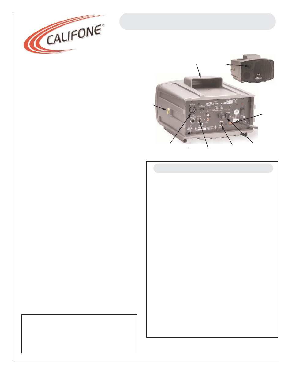 Califone PresentationPro PA300 Plus User Manual | 1 page