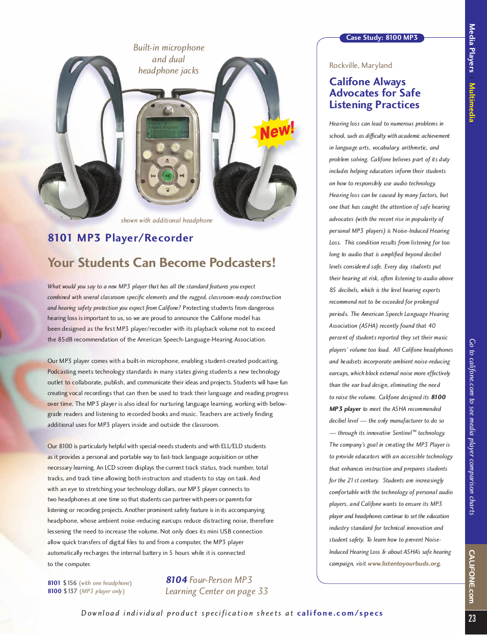 Your students can become podcasters, Media players | Califone PA616 User Manual | Page 23 / 46