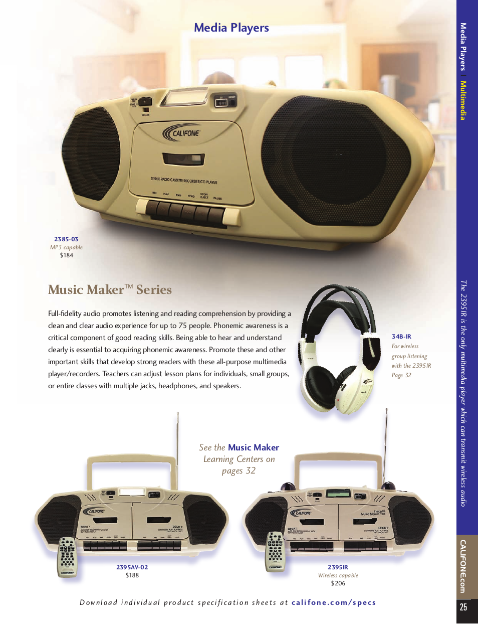 Enhance the sound of active learning — safely, Music maker, Series | Media players | Califone PA616 User Manual | Page 25 / 46