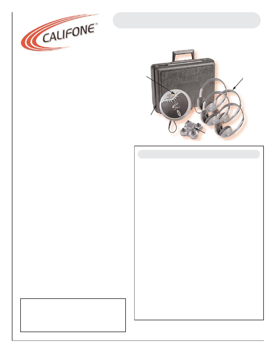 Califone CD102-PLC User Manual | 1 page