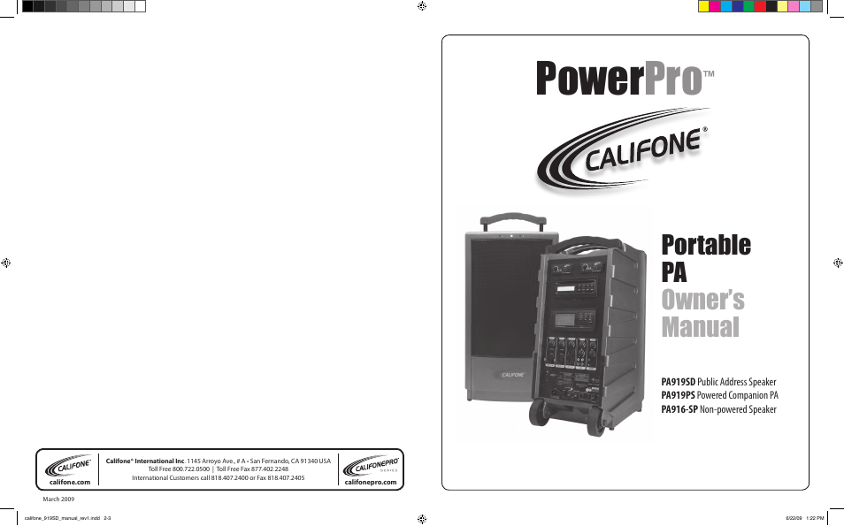 Califone PowerPro PA919PS User Manual | 12 pages