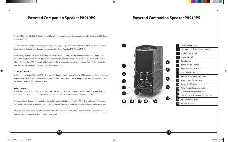 Powered companion speaker pa919ps | Califone PowerPro PA919PS User Manual | Page 10 / 12