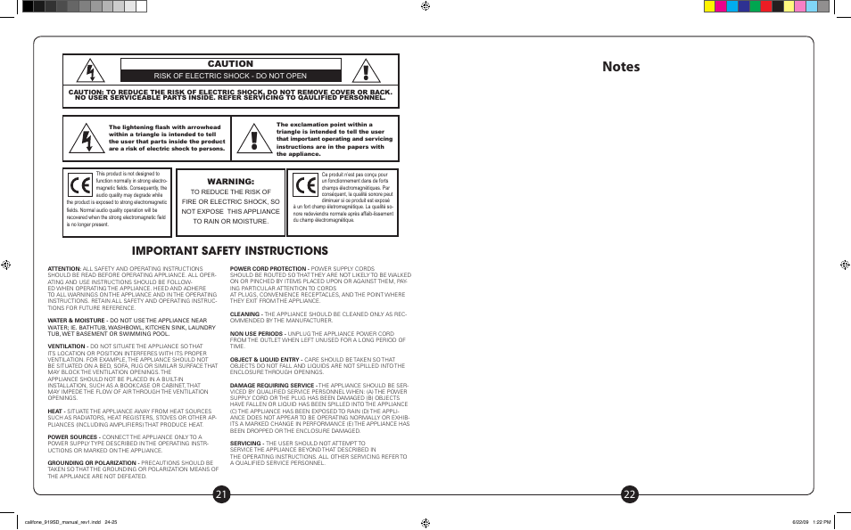 Important safety instructions, Caution, Warning | Califone PowerPro PA919PS User Manual | Page 12 / 12